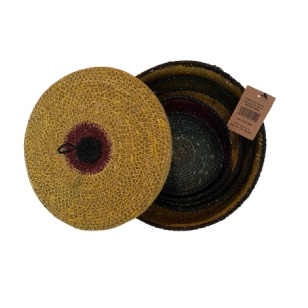 Creative Co-op Hand-woven Seagrass Nesting Baskets with Lid Set of 5 Boho NWT